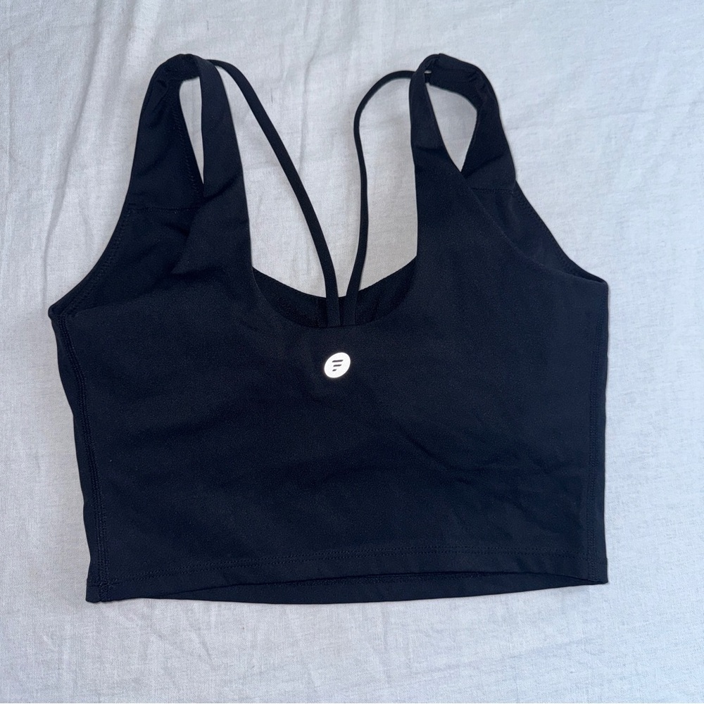 Fabletics Letsfit Small Black Strappy Sports Bra Workout Casual Hike Run #cc